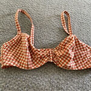 Andes Sarda Brand Bikini Top Women's UK 36B Orange & Tan Gingham Underwire Swim
